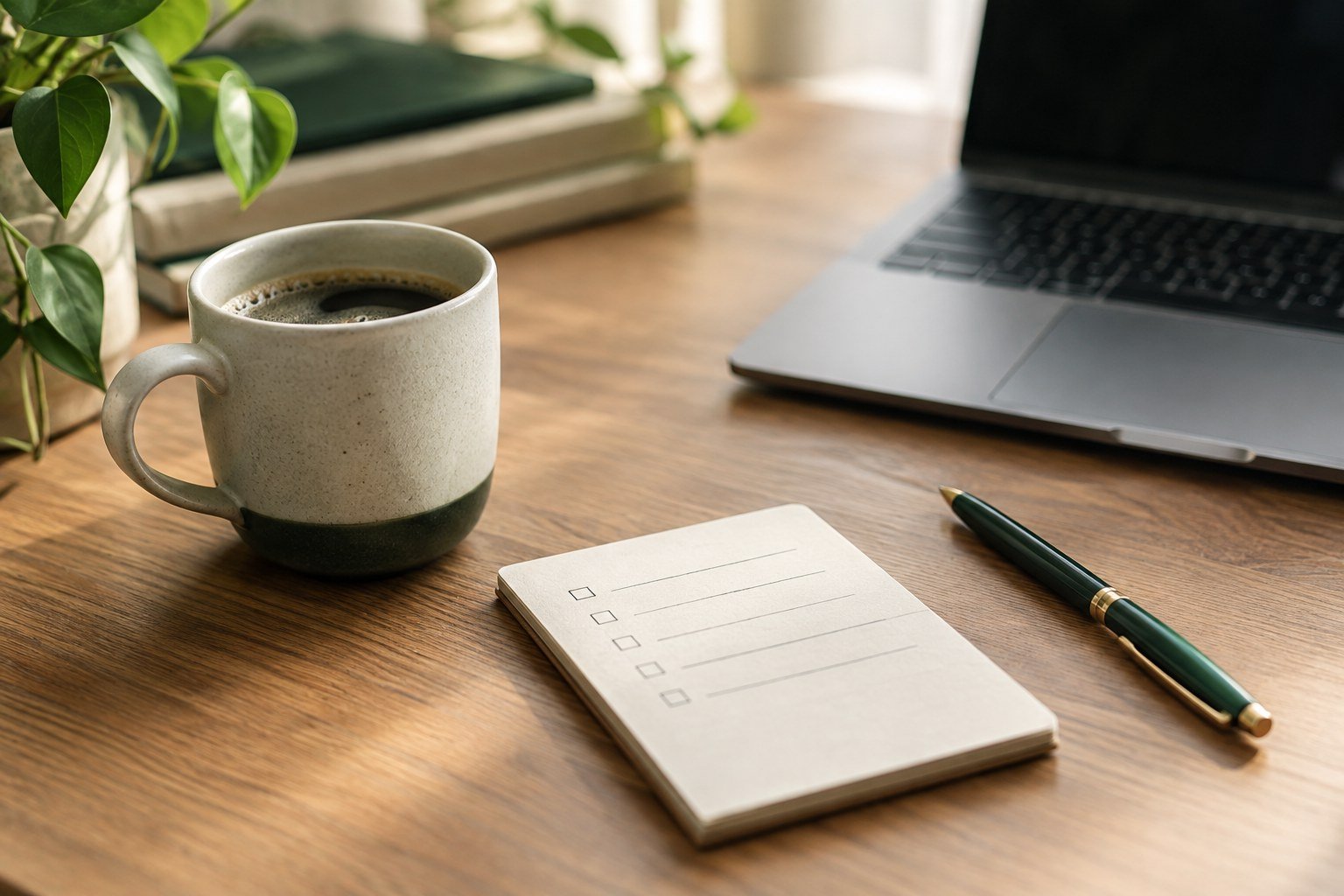 Minimal desk with a short task list